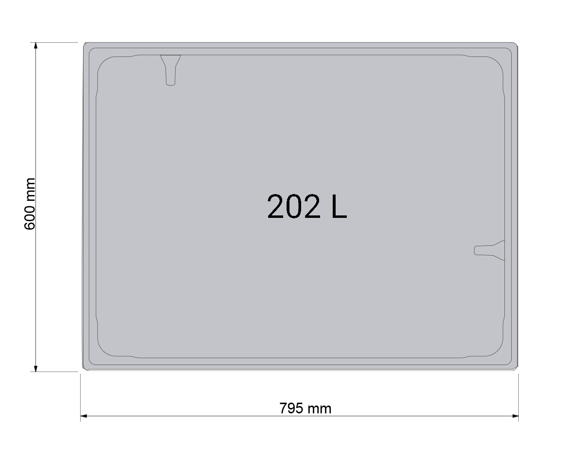 Unsere Palettenbox hat ein Fassungsvermögen von 202L.