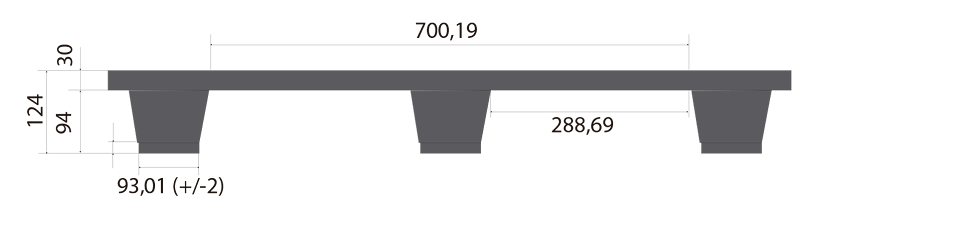 288.69mm distance between legs