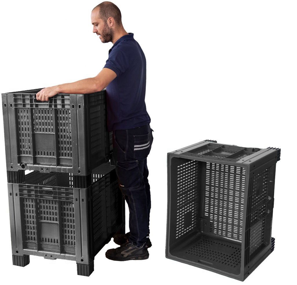 Pallet boxes stackable on top of each other to improve storage, and for user convenience